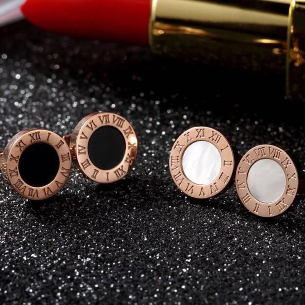 * New!! Roman Numerals Zircon Stainless Steel Stud Earrings